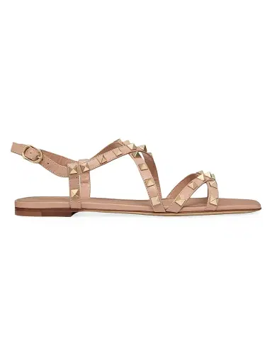 Valentino Garavani Women's Calfskin Rockstud Sandals with Straps - Light | Thumbnail 1 Valentino Garavani Women's Calfskin Rockstud Sandals with Straps - Light | Thumbnail 1