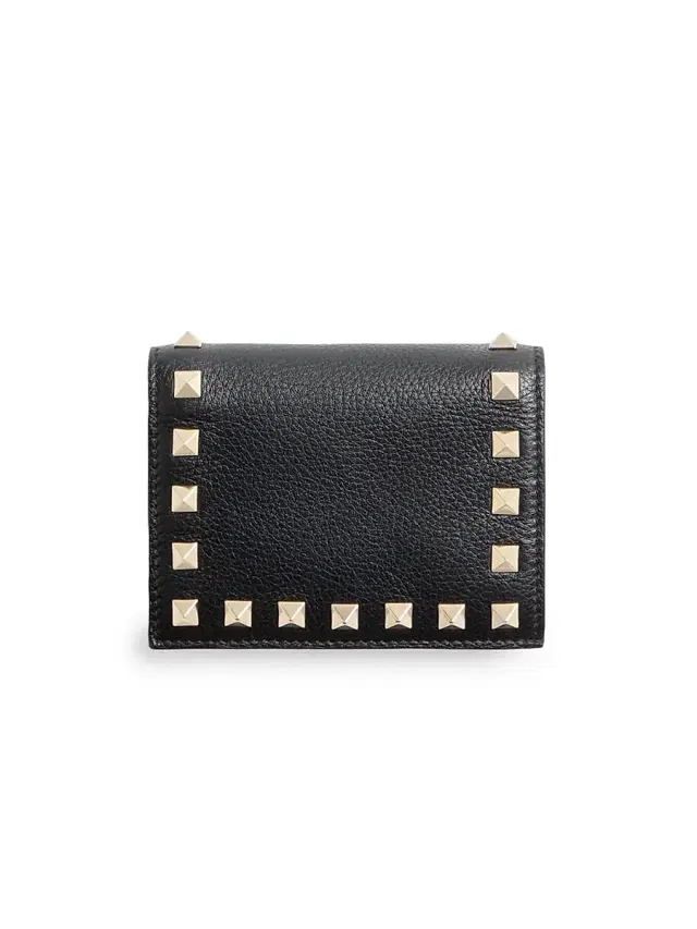 Women's Rockstud Grainy Calfskin Wallet - Black
