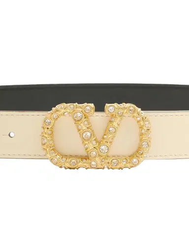Valentino Garavani Women's VLogo Signature Belt in Shiny Calfskin with Crystals 30MM - Ivory Crystal - Size Large | Thumbnail 4 Valentino Garavani Women's VLogo Signature Belt in Shiny Calfskin with Crystals 30MM - Ivory Crystal - Size Large | Thumbnail 4