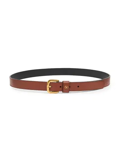 Valentino Garavani Men's VLogo Signature Belt in Shiny Calfskin 25MM - Deep Caramel - Size 46 | Thumbnail 1 Valentino Garavani Men's VLogo Signature Belt in Shiny Calfskin 25MM - Deep Caramel - Size 46 | Thumbnail 1