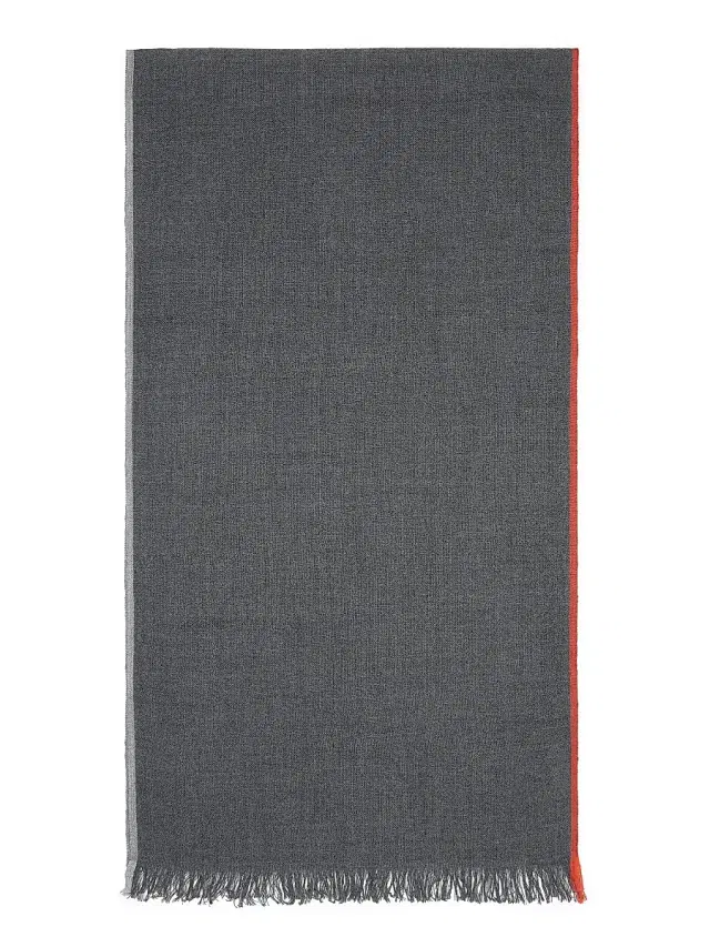 Men's Cashmere and Cotton Scarf with Selvedge - Lead