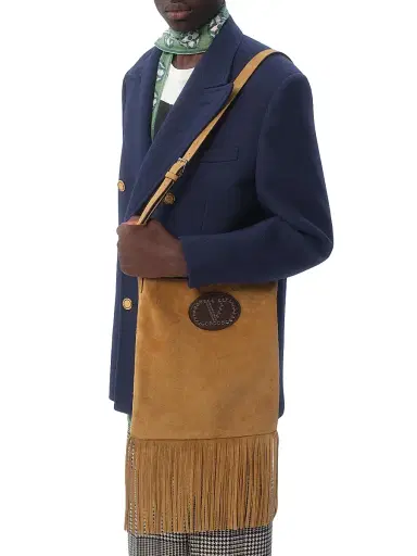 Valentino Garavani Men's Nellcote Suede Shoulder Bag with Fringes - Havana Beige Fondant | Thumbnail 5