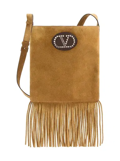 Valentino Garavani Men's Nellcote Suede Shoulder Bag with Fringes - Havana Beige Fondant | Thumbnail 1
