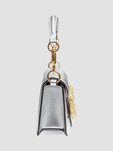 Valentino Garavani Women's Locò Small Shoulder Bag in Laminated Calfskin - Silver | Thumbnail 3 Valentino Garavani Women's Locò Small Shoulder Bag in Laminated Calfskin - Silver | Thumbnail 3