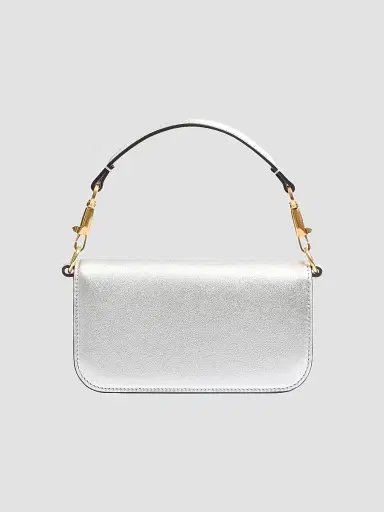 Valentino Garavani Women's Locò Small Shoulder Bag in Laminated Calfskin - Silver | Thumbnail 4 Valentino Garavani Women's Locò Small Shoulder Bag in Laminated Calfskin - Silver | Thumbnail 4