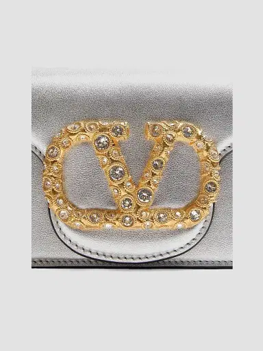 Valentino Garavani Women's Locò Small Shoulder Bag in Laminated Calfskin - Silver | Thumbnail 6 Valentino Garavani Women's Locò Small Shoulder Bag in Laminated Calfskin - Silver | Thumbnail 6