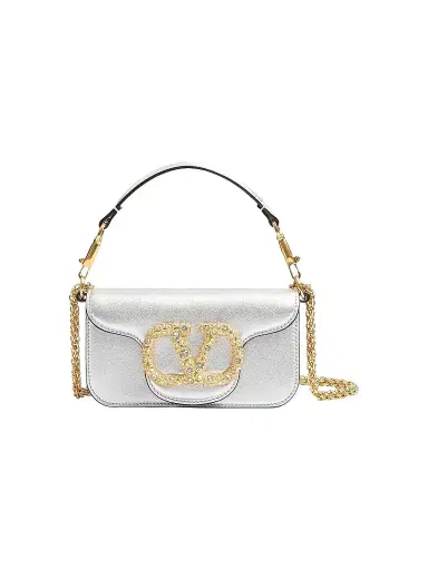 Valentino Garavani Women's Locò Small Shoulder Bag in Laminated Calfskin - Silver | Thumbnail 1 Valentino Garavani Women's Locò Small Shoulder Bag in Laminated Calfskin - Silver | Thumbnail 1