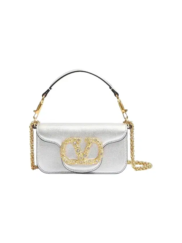Valentino Garavani Women's Locò  Shoulder Bag in Laminated Calfskin - Silver