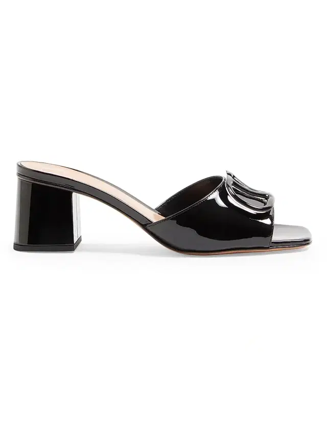 Valentino Garavani Women's VLogo Signature 60MM Patent Leather Slide Sandals - Black