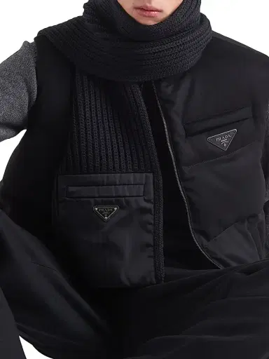 Prada Men's Re-Nylon Gabardine And Wool Scarf | Thumbnail 2 Prada Men's Re-Nylon Gabardine And Wool Scarf | Thumbnail 2