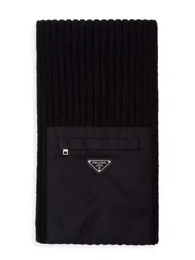 Prada Men's Re-Nylon Gabardine And Wool Scarf | Thumbnail 1 Prada Men's Re-Nylon Gabardine And Wool Scarf | Thumbnail 1
