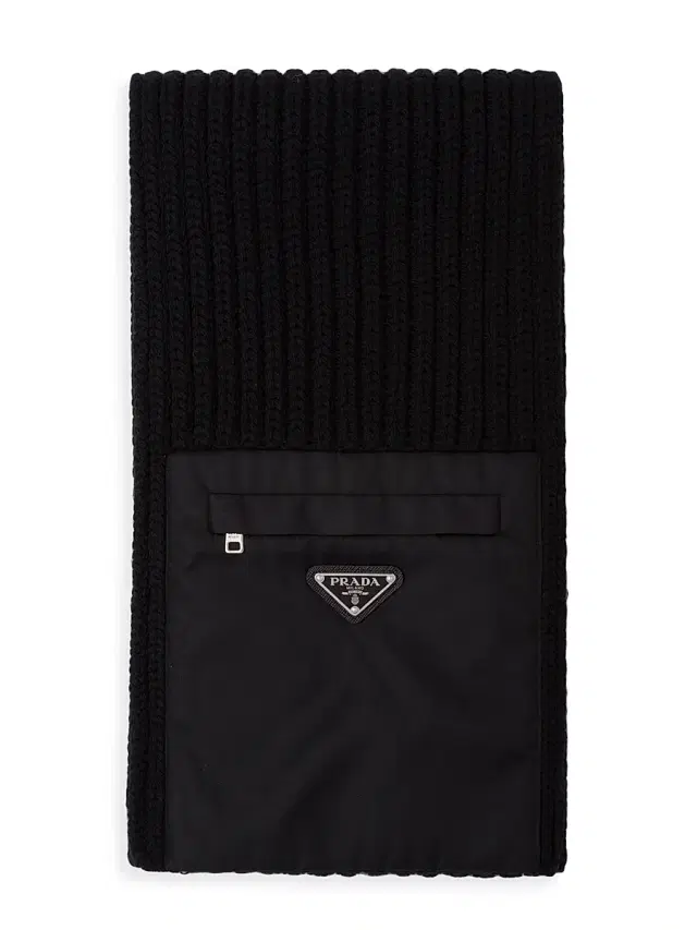 Prada Men's Re-Nylon Gabardine And Wool Scarf - Black
