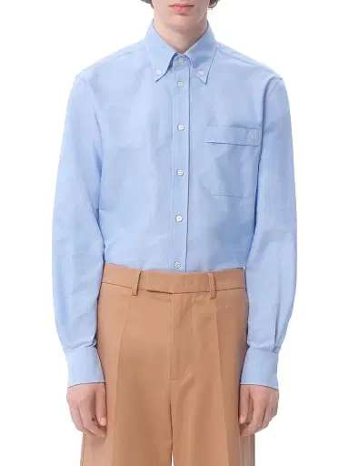 Valentino Garavani Men's VLogo Embroidered Cotton Shirt - Sky Blue - Size 17 | Thumbnail 2