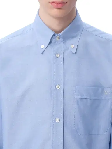 Valentino Garavani Men's VLogo Embroidered Cotton Shirt - Sky Blue - Size 17 | Thumbnail 6
