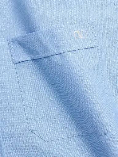 Valentino Garavani Men's VLogo Embroidered Cotton Shirt - Sky Blue - Size 17 | Thumbnail 7