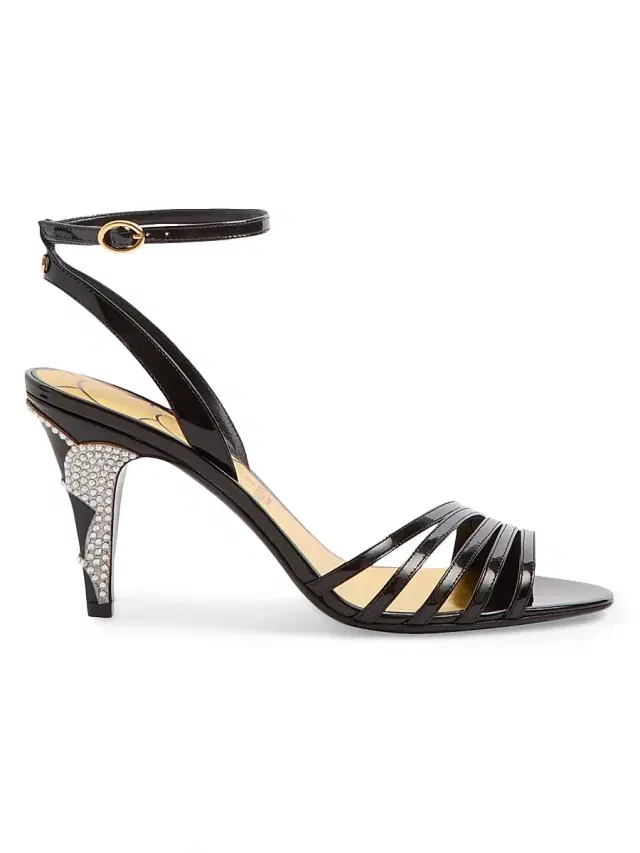 Valentino Garavani Women's Ladycrush 8MM Patent Leather Sandals with Crystals - Black