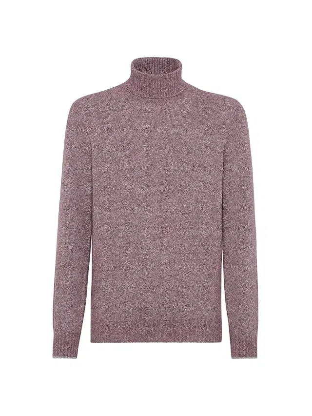 Men's Flecked Alpaca, Cotton and Wool Turtleneck Sweater - Light Purple
