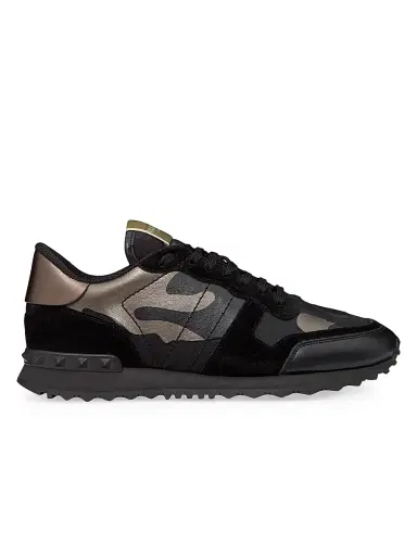 Valentino Garavani Men's Rockrunner Camouflage Noir Metallic Sneakers - Black Multi - Size 8.5 | Thumbnail 1