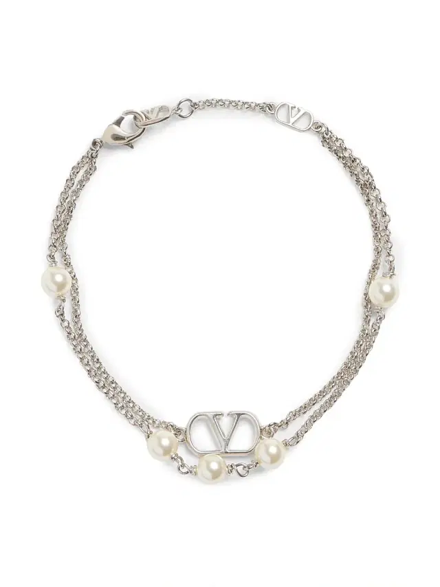 Women's VLogo Signature Metal Bracelet with Swarovski Pearls - Palladium