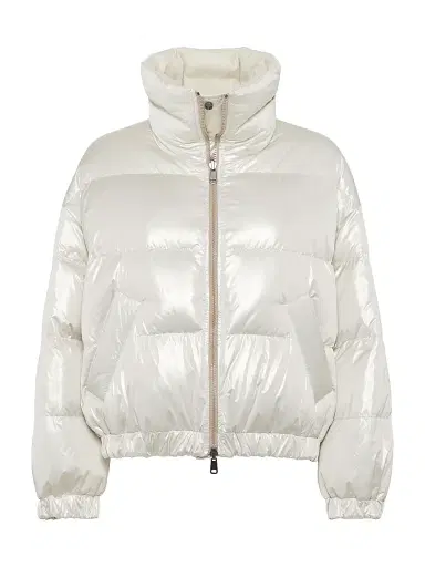 Brunello Cucinelli Women's Sparkling Canvas Down Jacket - Pearl White | Thumbnail 1