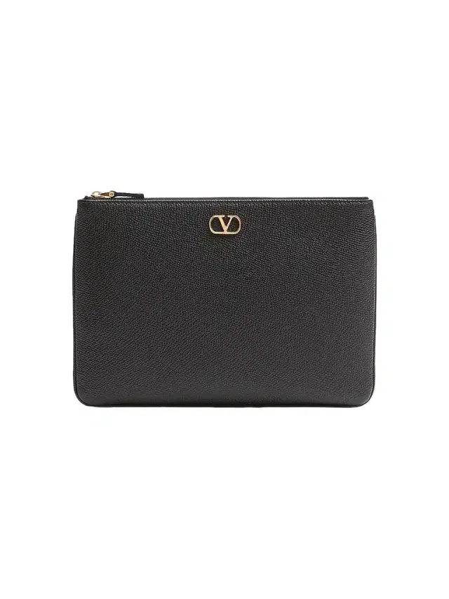 Valentino Garavani Women's VLogo Signature Grainy Calfskin Clutch Bag - Black
