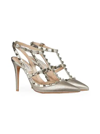 Valentino Garavani Women's Rockstud Ankle Strap Pumps 100 MM - Silver | Thumbnail 2 Valentino Garavani Women's Rockstud Ankle Strap Pumps 100 MM - Silver | Thumbnail 2