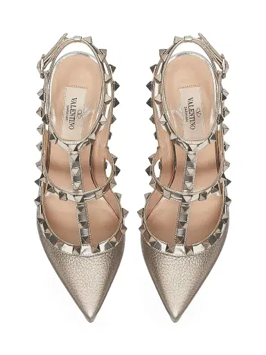 Valentino Garavani Women's Rockstud Ankle Strap Pumps 100 MM - Silver | Thumbnail 4 Valentino Garavani Women's Rockstud Ankle Strap Pumps 100 MM - Silver | Thumbnail 4