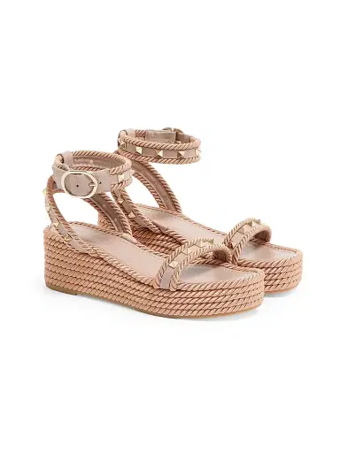 Valentino Garavani Women's Rockstud 45MM Flatform Sandals in Calfskin - Poudre - Size 5 | Thumbnail 2