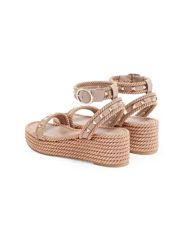 Valentino Garavani Women's Rockstud 45MM Flatform Sandals in Calfskin - Poudre - Size 5 | Thumbnail 3