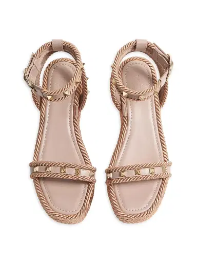 Valentino Garavani Women's Rockstud 45MM Flatform Sandals in Calfskin - Poudre - Size 5 | Thumbnail 4