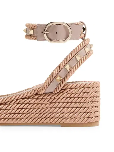 Valentino Garavani Women's Rockstud 45MM Flatform Sandals in Calfskin - Poudre - Size 5 | Thumbnail 6