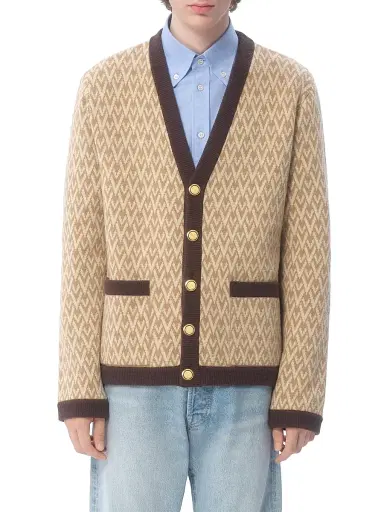 Valentino Garavani Men's Wool Cardigan with Toute La V Pattern | Thumbnail 2 Valentino Garavani Men's Wool Cardigan with Toute La V Pattern | Thumbnail 2