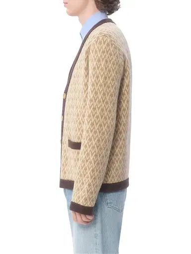 Valentino Garavani Men's Wool Cardigan with Toute La V Pattern | Thumbnail 3 Valentino Garavani Men's Wool Cardigan with Toute La V Pattern | Thumbnail 3