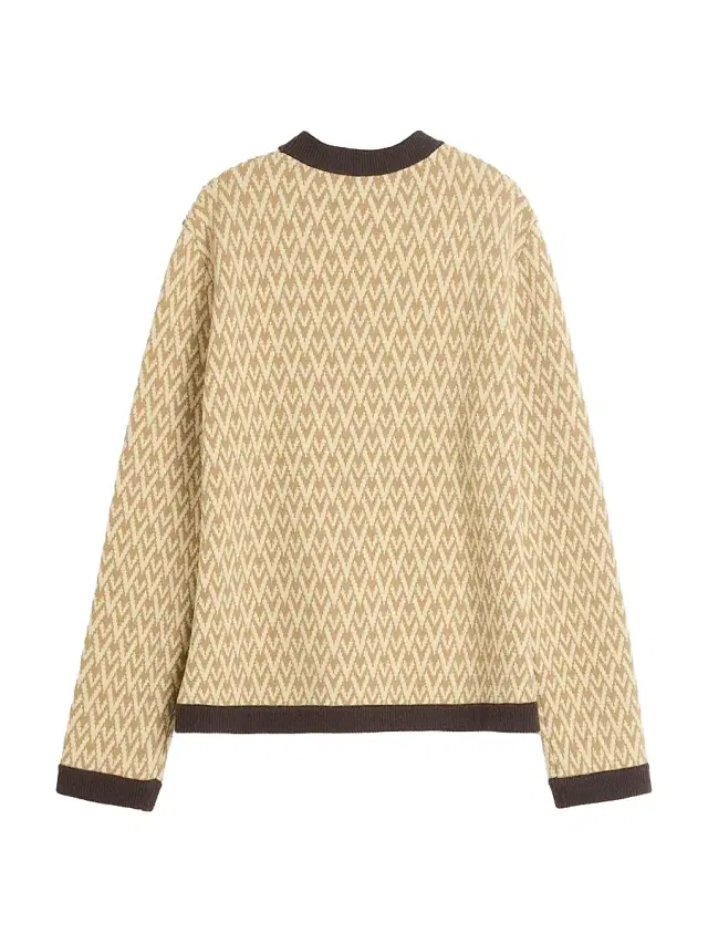 Men's Wool Cardigan with Toute La V Pattern - Beige Brown