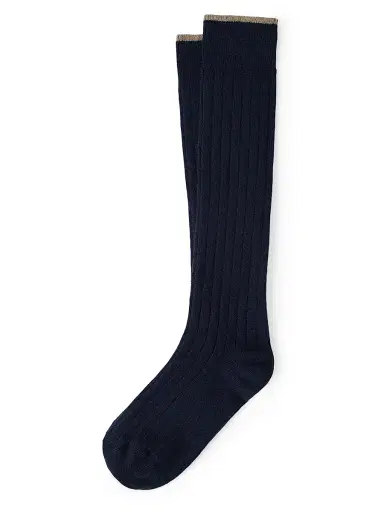 Brunello Cucinelli Men's Cashmere Rib Knit Socks - Navy Blue | Thumbnail 1 Brunello Cucinelli Men's Cashmere Rib Knit Socks - Navy Blue | Thumbnail 1