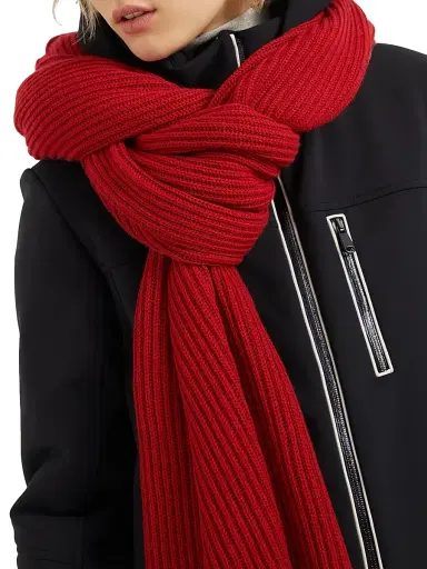 Brunello Cucinelli Women's Cashmere English Rib Knit Scarf with Monili - Red | Thumbnail 5 Brunello Cucinelli Women's Cashmere English Rib Knit Scarf with Monili - Red | Thumbnail 5