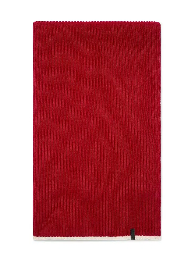 Women's Cashmere English Rib Knit Scarf with Monili - Red