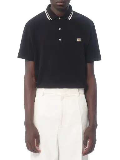 Valentino Garavani Men's Cotton Piqué Polo Shirt with VLogo Patch - Black - Size XS | Thumbnail 2