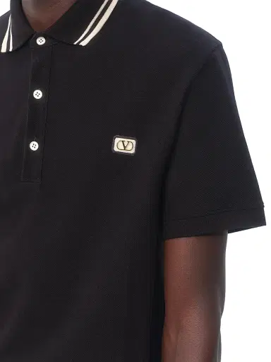 Valentino Garavani Men's Cotton Piqué Polo Shirt with VLogo Patch - Black - Size XS | Thumbnail 5
