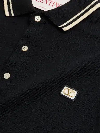 Valentino Garavani Men's Cotton Piqué Polo Shirt with VLogo Patch - Black - Size XS | Thumbnail 7