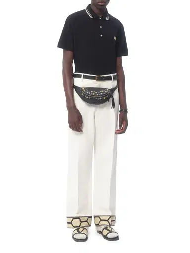 Valentino Garavani Men's Cotton Piqué Polo Shirt with VLogo Patch - Black - Size XS | Thumbnail 8