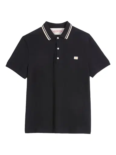 Valentino Garavani Men's Cotton Piqué Polo Shirt with VLogo Patch - Black - Size XS | Thumbnail 1