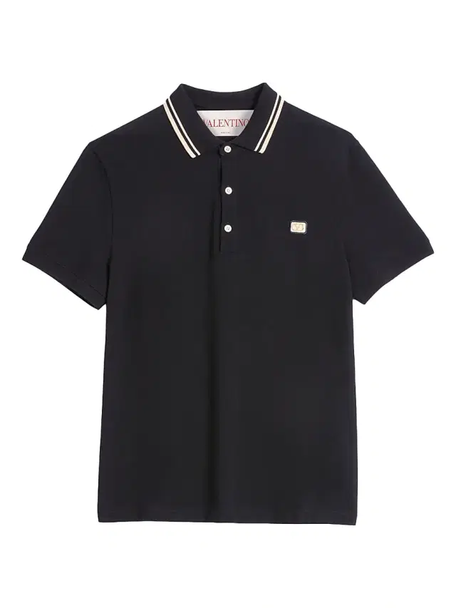 Men's Cotton Piqué Polo Shirt with VLogo Patch - Black