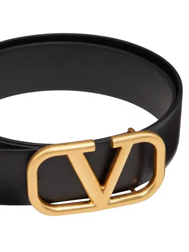 Valentino Garavani Men's VLogo Signature Calfskin Belt 40 MM - Black | Thumbnail 2