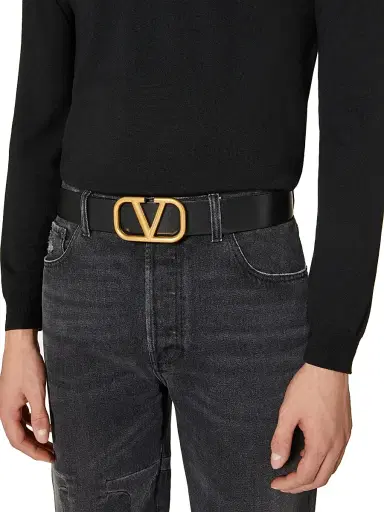 Valentino Garavani Men's VLogo Signature Calfskin Belt 40 MM - Black | Thumbnail 5