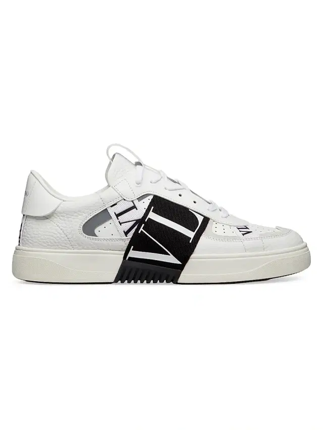 Men's Low-Top Calfskin VL7N Sneakers With Bands - White Black