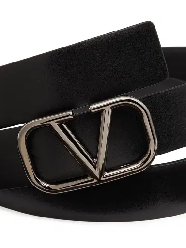 Valentino Garavani Men's VLogo Signature Calfskin Belt 30 MM - Black - Size 48 | Thumbnail 2