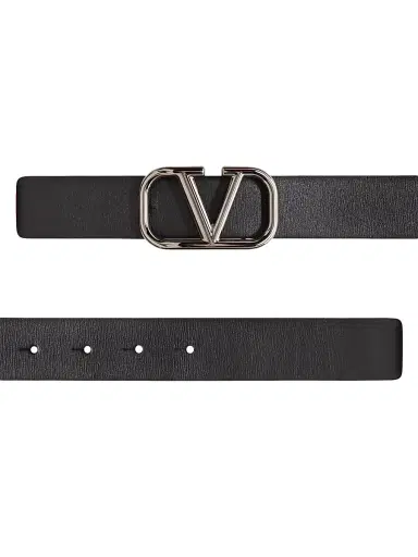 Valentino Garavani Men's VLogo Signature Calfskin Belt 30 MM - Black - Size 48 | Thumbnail 3