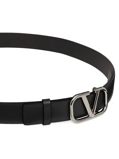 Valentino Garavani Men's VLogo Signature Calfskin Belt 30 MM - Black - Size 48 | Thumbnail 4