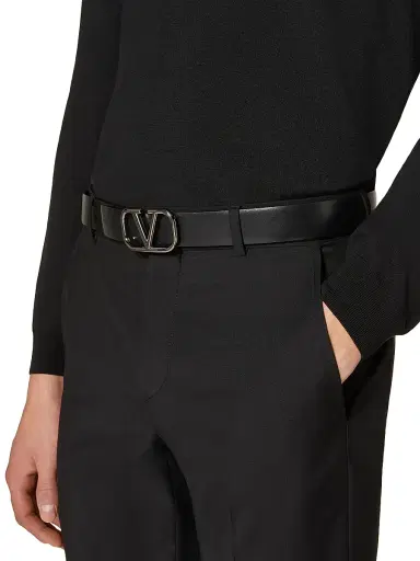 Valentino Garavani Men's VLogo Signature Calfskin Belt 30 MM - Black - Size 48 | Thumbnail 5